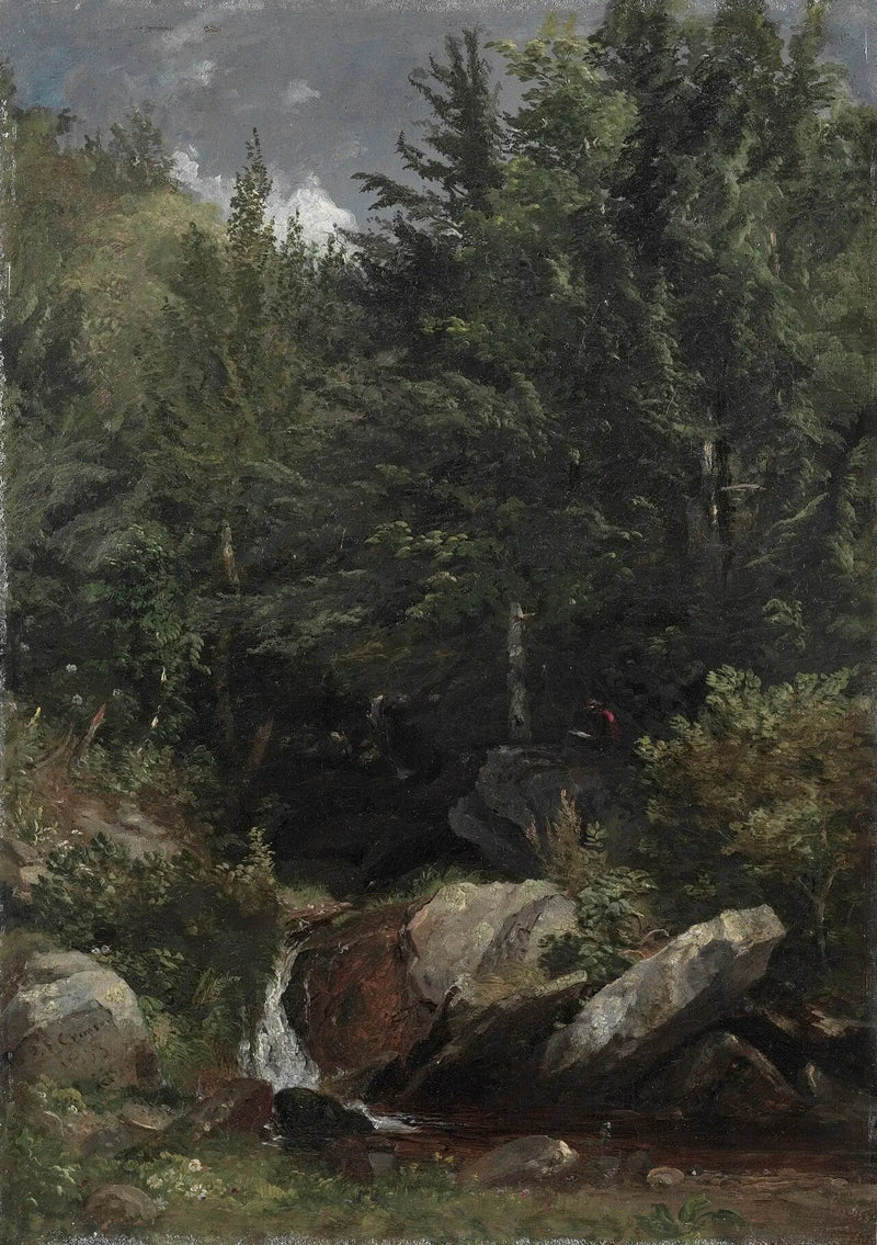 Träd och en bäck på en kulle - Jasper Francis Cropsey