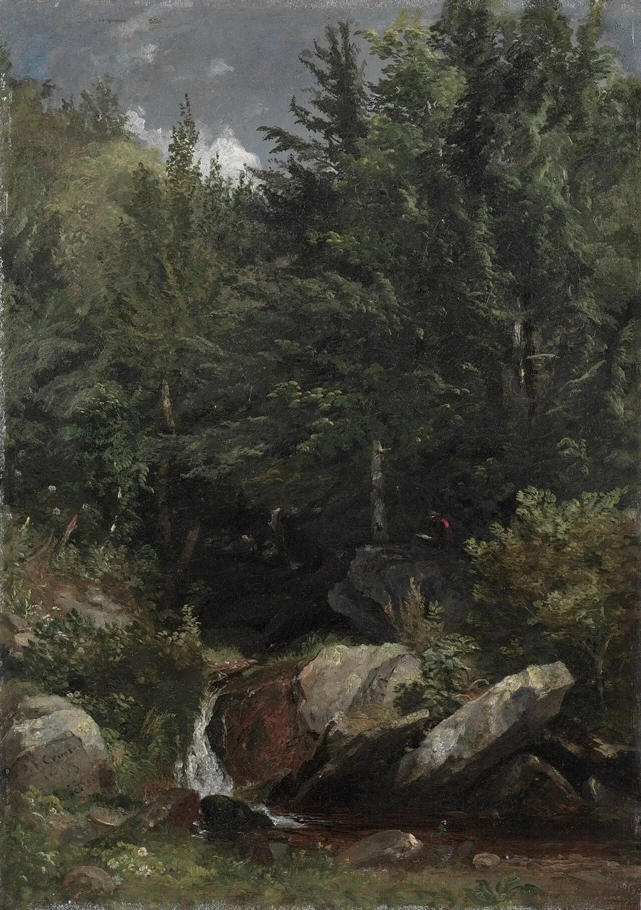 Träd och en bäck på en kulle - Jasper Francis Cropsey