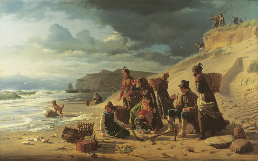 Fiskarfamiljer väntar på sin återkomst i närheten av en storm. Från västkusten av Jylland. - Carl Heinrich Bloch