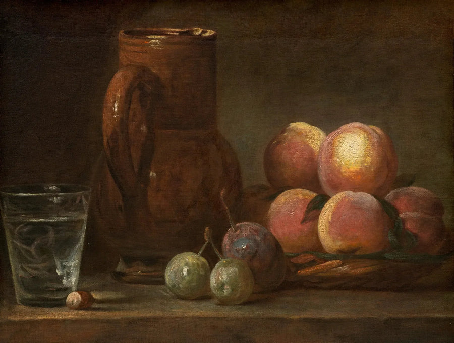 Frukt, en kruka och ett glas - Jean Simeón Chardin