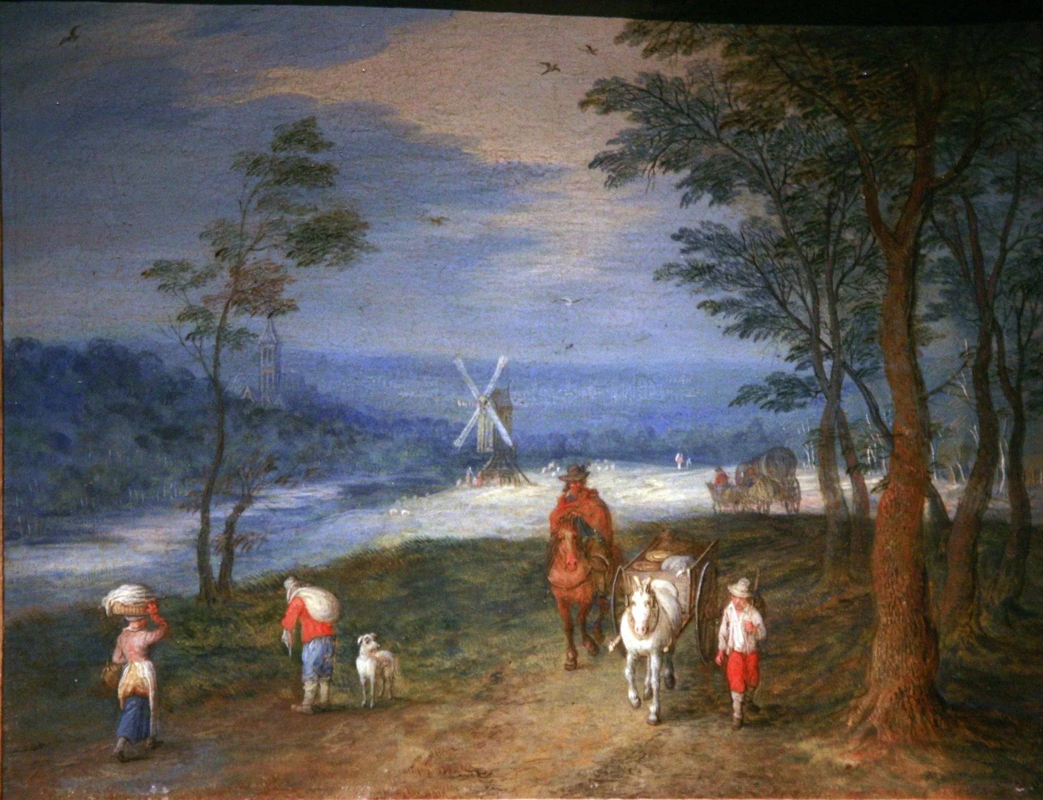 Des paysans sur un chemin, avec un moulin en arrière-plan - Jan Brueghel l'Ancien image 1 tableau peint à l’huile sur toile