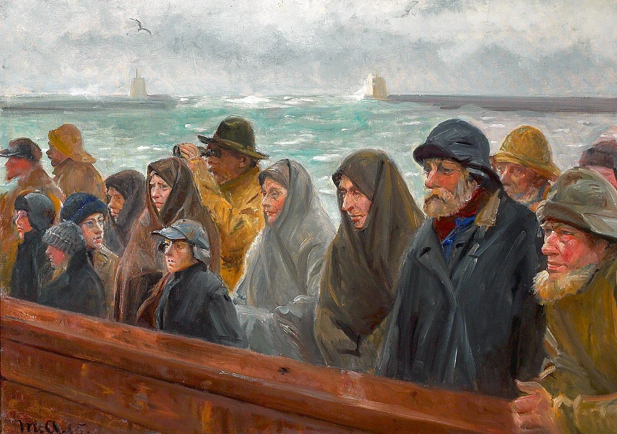 Des pêcheurs et leurs familles sur un quai à Skagen. - Michael Peter Ancher image 1 reproduction d’œuvre d’art à l’huile