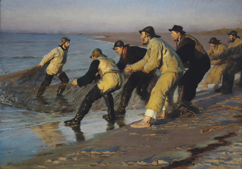 Fiskare drar upp sina nät vid den norra stranden av Skagen. Sen eftermiddag. - Peder Severin Krøyer