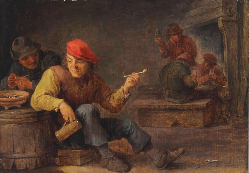 Oskickliga personer dricker och röker på ett värdshus - David Teniers den yngre
