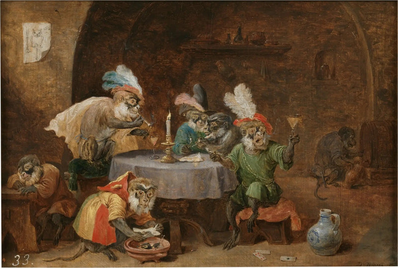 Apor som röker och dricker - David Teniers den yngre