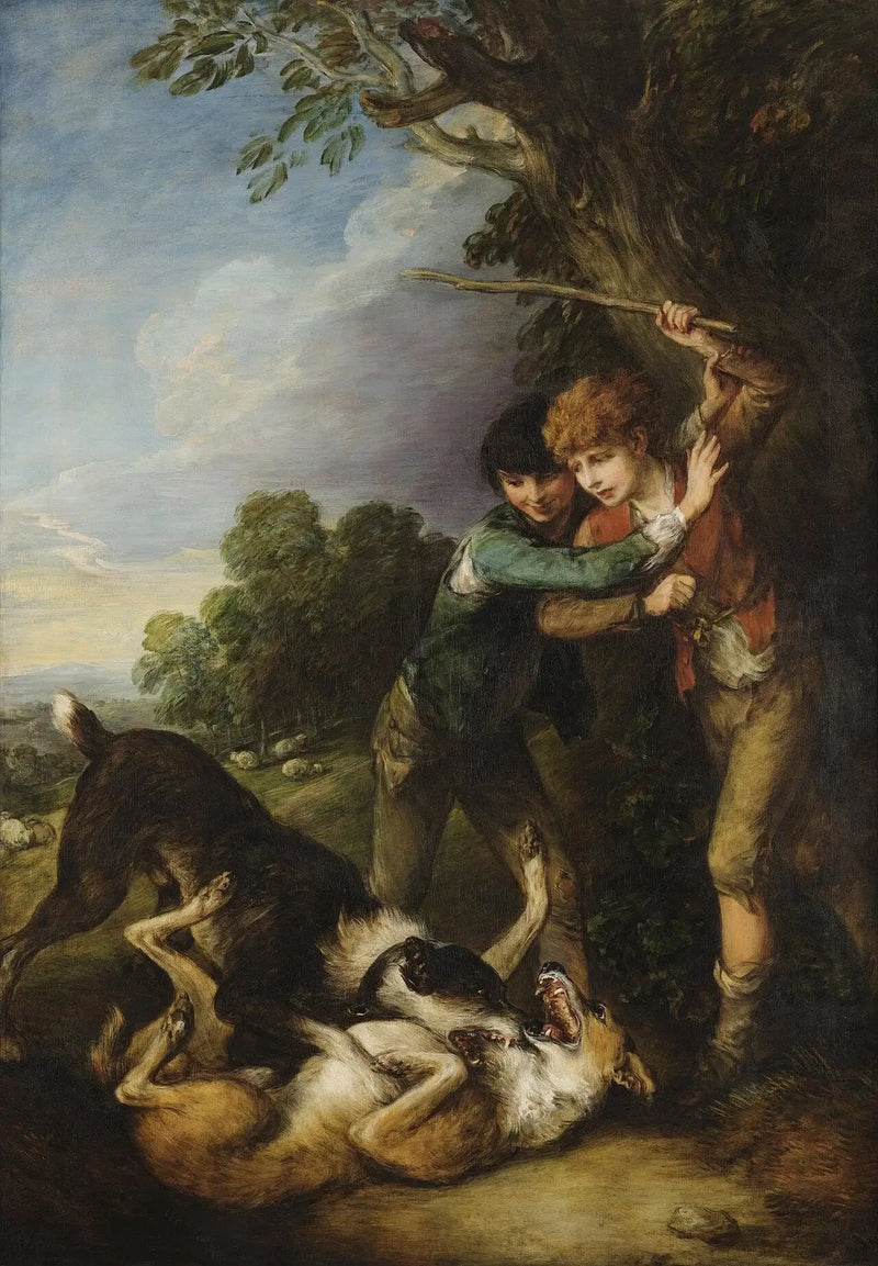 Två herdar slåss med hundar - Thomas Gainsborough