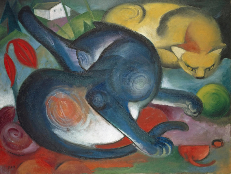 Två katter, blå och gul - Franz Marc