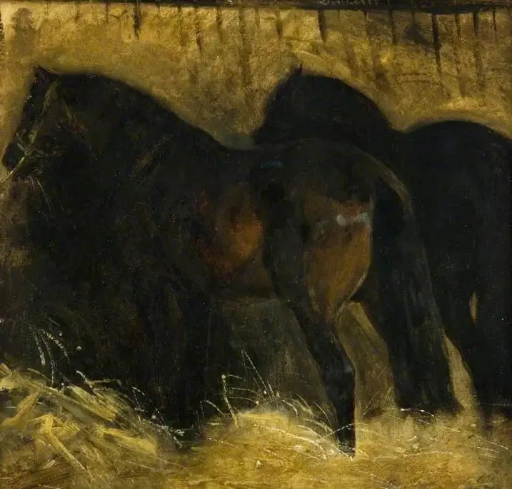 Två bruna hästar i en stall - Théodore Géricault