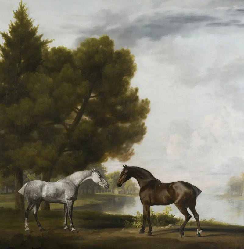 Två hästar som kommunicerar i ett landskap - George Stubbs