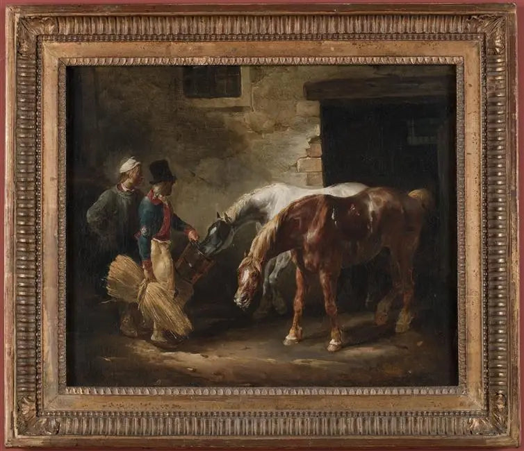 Två posthästar vid dörren till en stall - Théodore Géricault