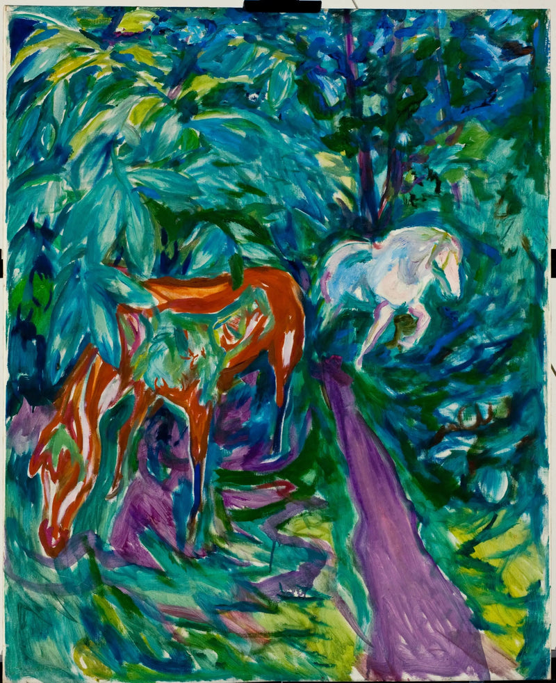 Två hästar i skogen - Edvard Munch