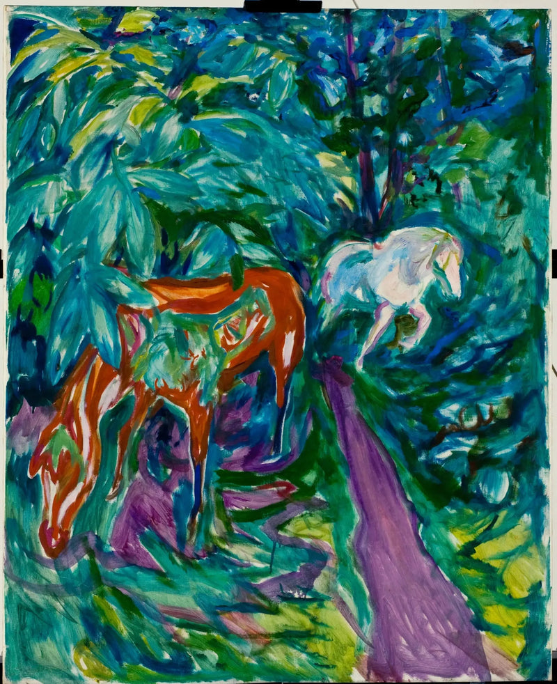 Två hästar i skogen - Edvard Munch