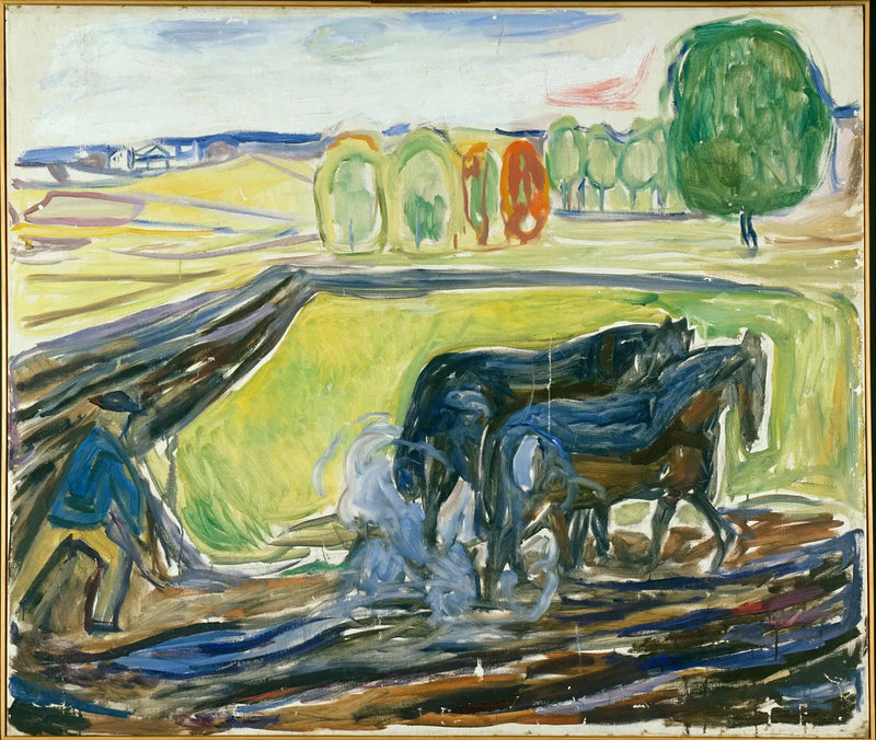 Två Svarta Hästar i Plöjning - Edvard Munch