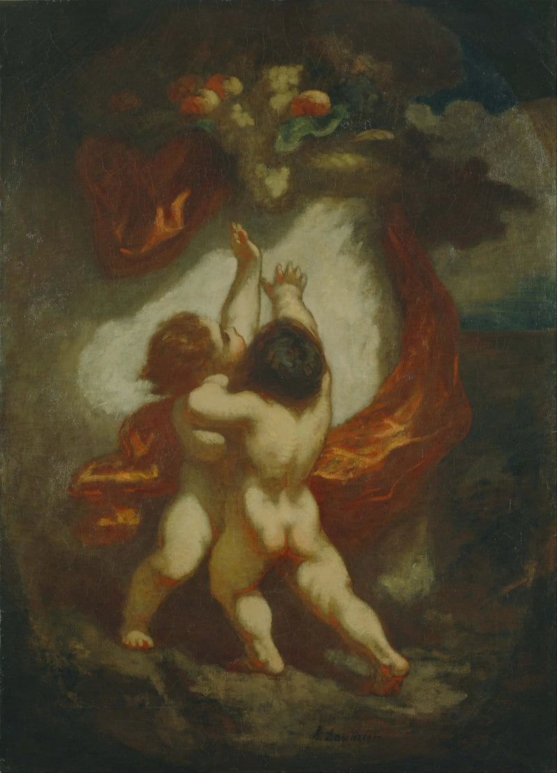 Två barn som letar efter frukt - Honoré Daumier