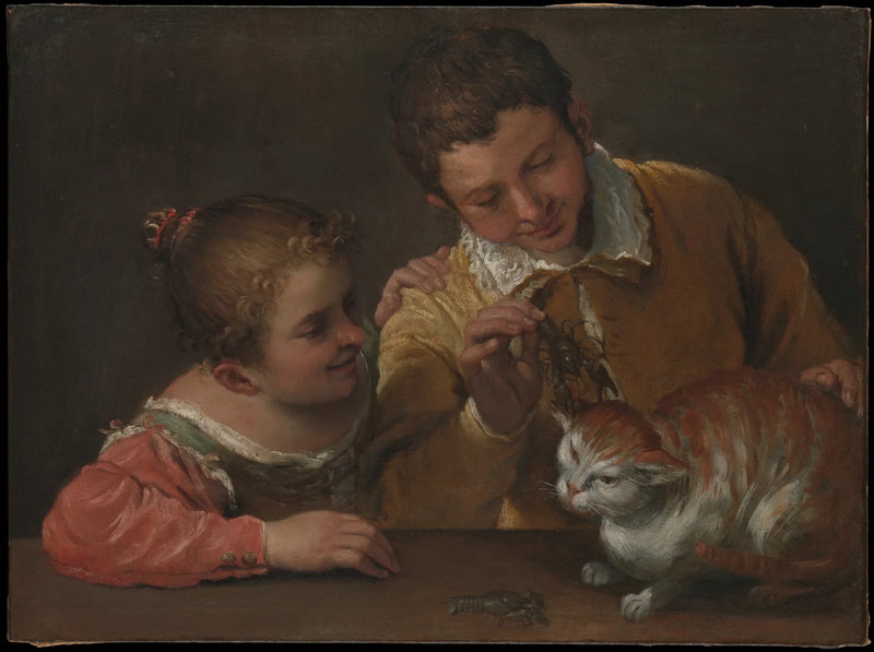 Två barn som retar en katt - Annibale Carracci