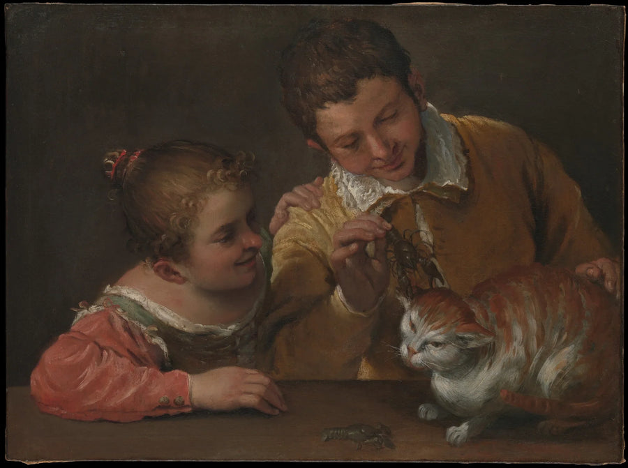Två barn som retar en katt - Annibale Carracci