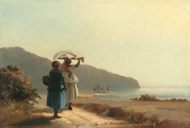 Två kvinnor som pratar vid havet, Saint-Thomas - Camille Pissarro
