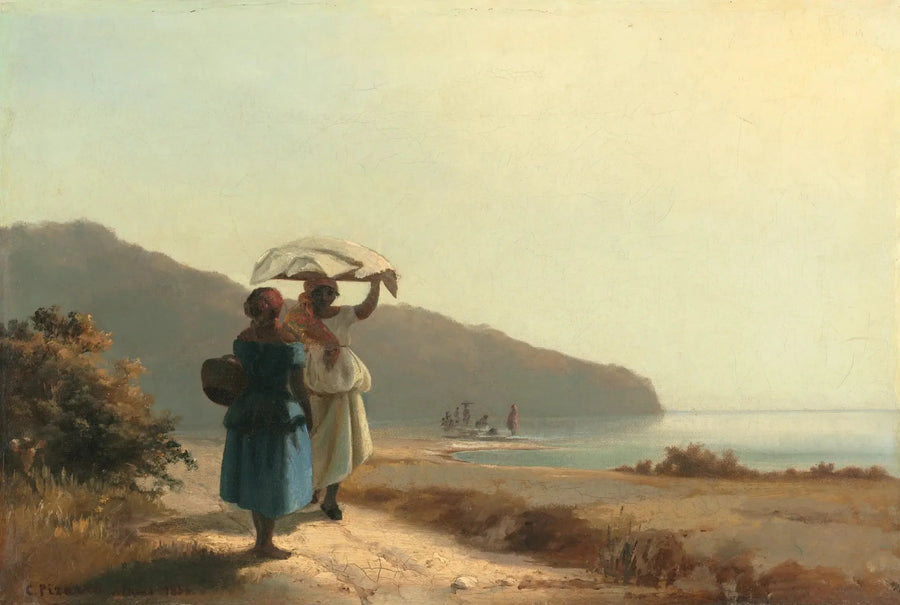 Två kvinnor som pratar vid havet, Saint-Thomas - Camille Pissarro