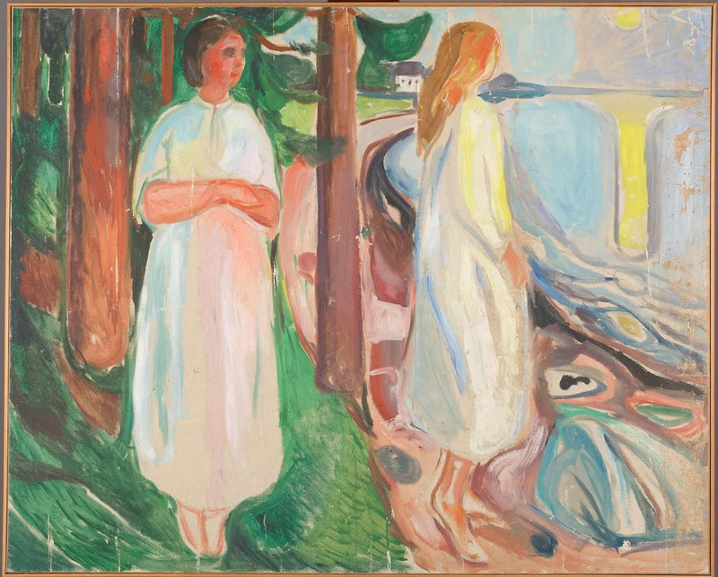 Två kvinnor i vitt på stranden - Edvard Munch