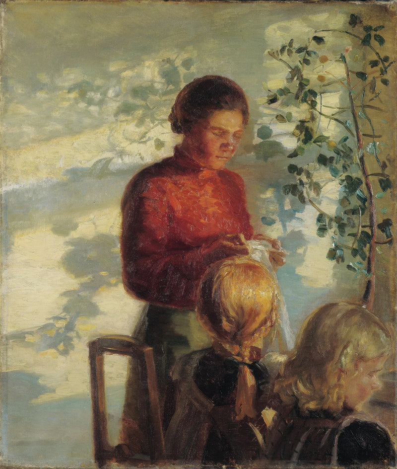 Två flickor tar en sömnadskurs - Anna Ancher