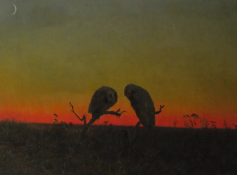 Två ugglor vid solnedgången - Martin Johnson Heade
