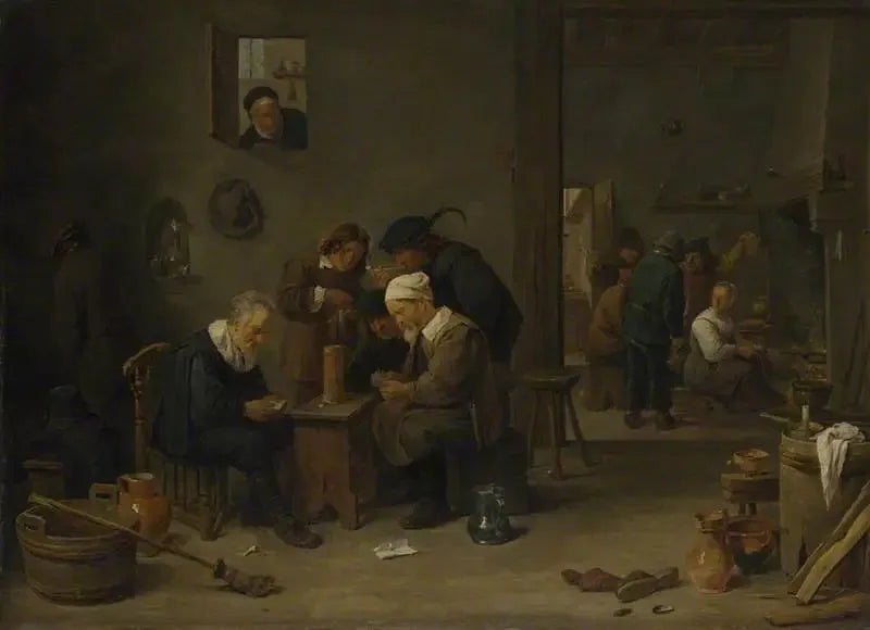 Två män som spelar kort i ett värdshus kök - David Teniers den yngre