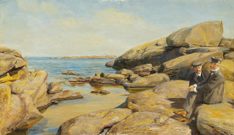 Två män på en strand på Bornholm. - H. A. Brendekilde