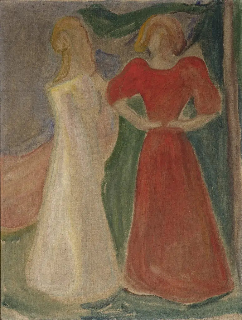 Två unga kvinnor i röd och vit (Frise Reinhardt) - Edvard Munch