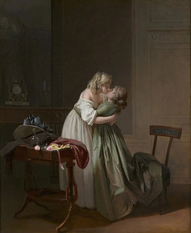 Två unga kvinnor som kysser varandra - Louis-Léopold Boilly