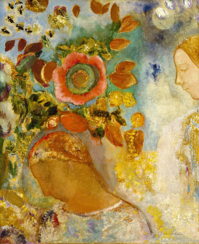 Två unga flickor bland blommorna - Odilon Redon