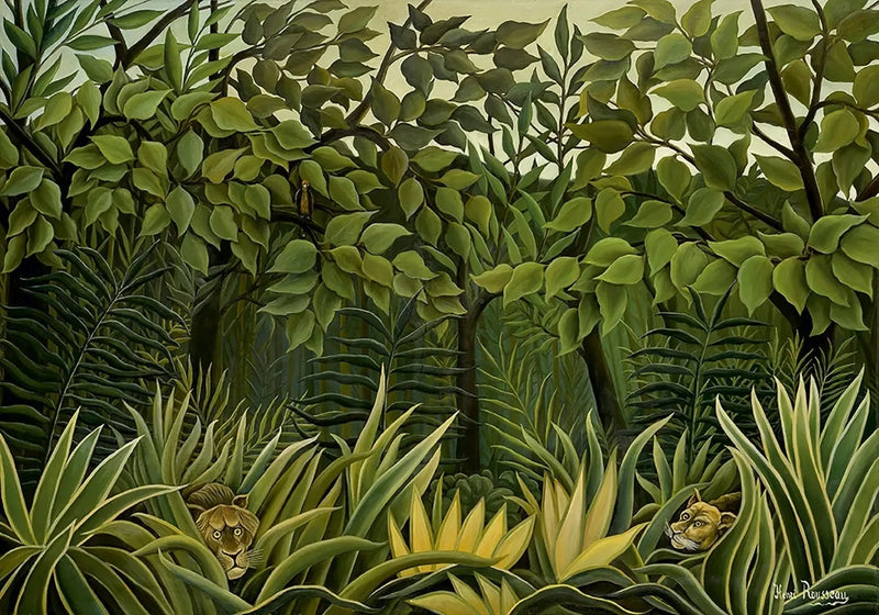 Två lejon i vakt i djungeln - Henri Rousseau