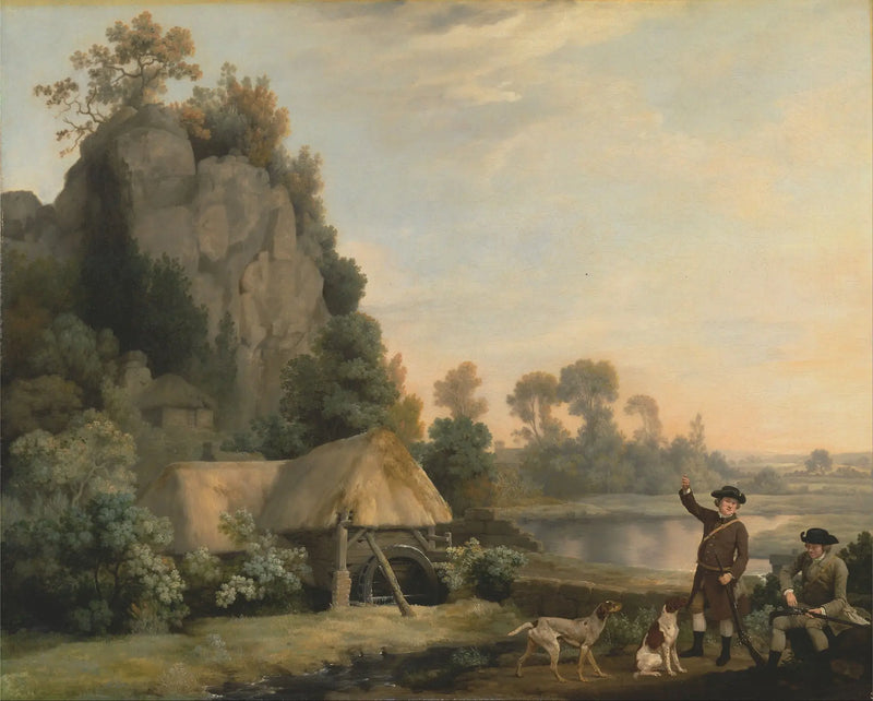 Två herrar på väg ut för att jaga, med utsikt över Creswell Crags, tagen på plats - George Stubbs