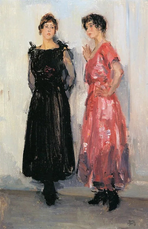 Två modeller, Epi och Gertie, i modehuset Hirsch i Amsterdam - Isaac Israëls