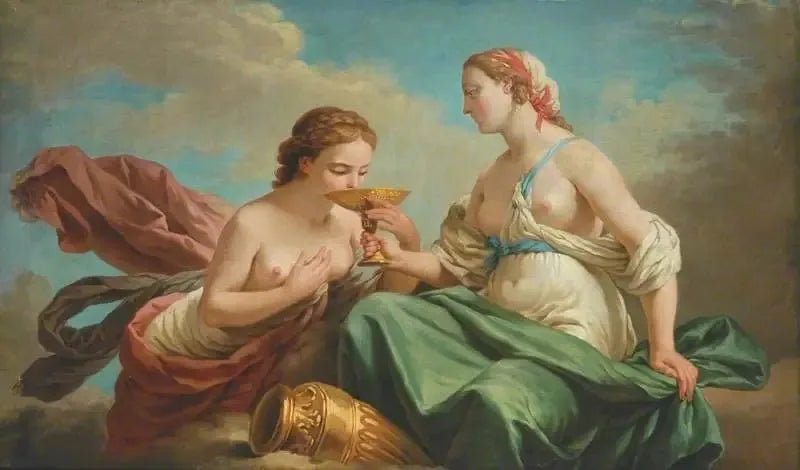 Två nymfer, allegori för de fem sinnena - Louis Jean François Lagrenée