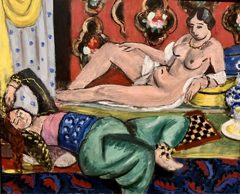 Två odalisquer varav en avklädd, ornamentell bakgrund och rutmönster - Henri Matisse