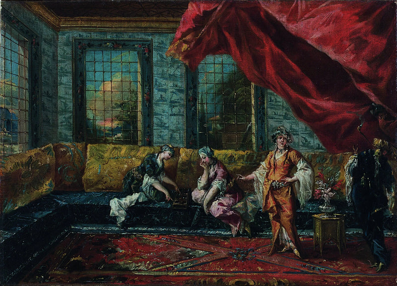 Två odalisker som spelar Mancala i haremet - Francesco Guardi