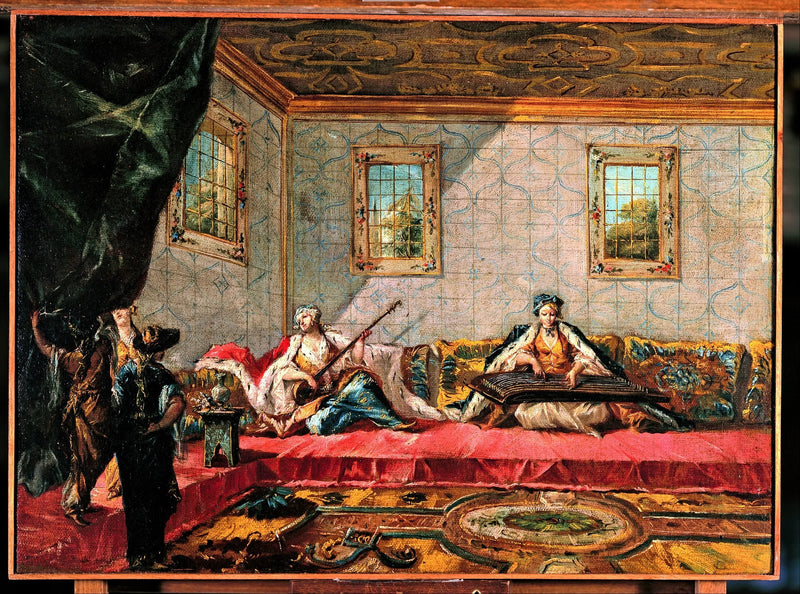 Två odaliskar som spelar musik i haremet - Francesco Guardi