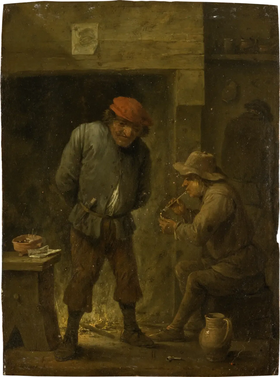Två bönder vid eldstaden - David Teniers den yngre