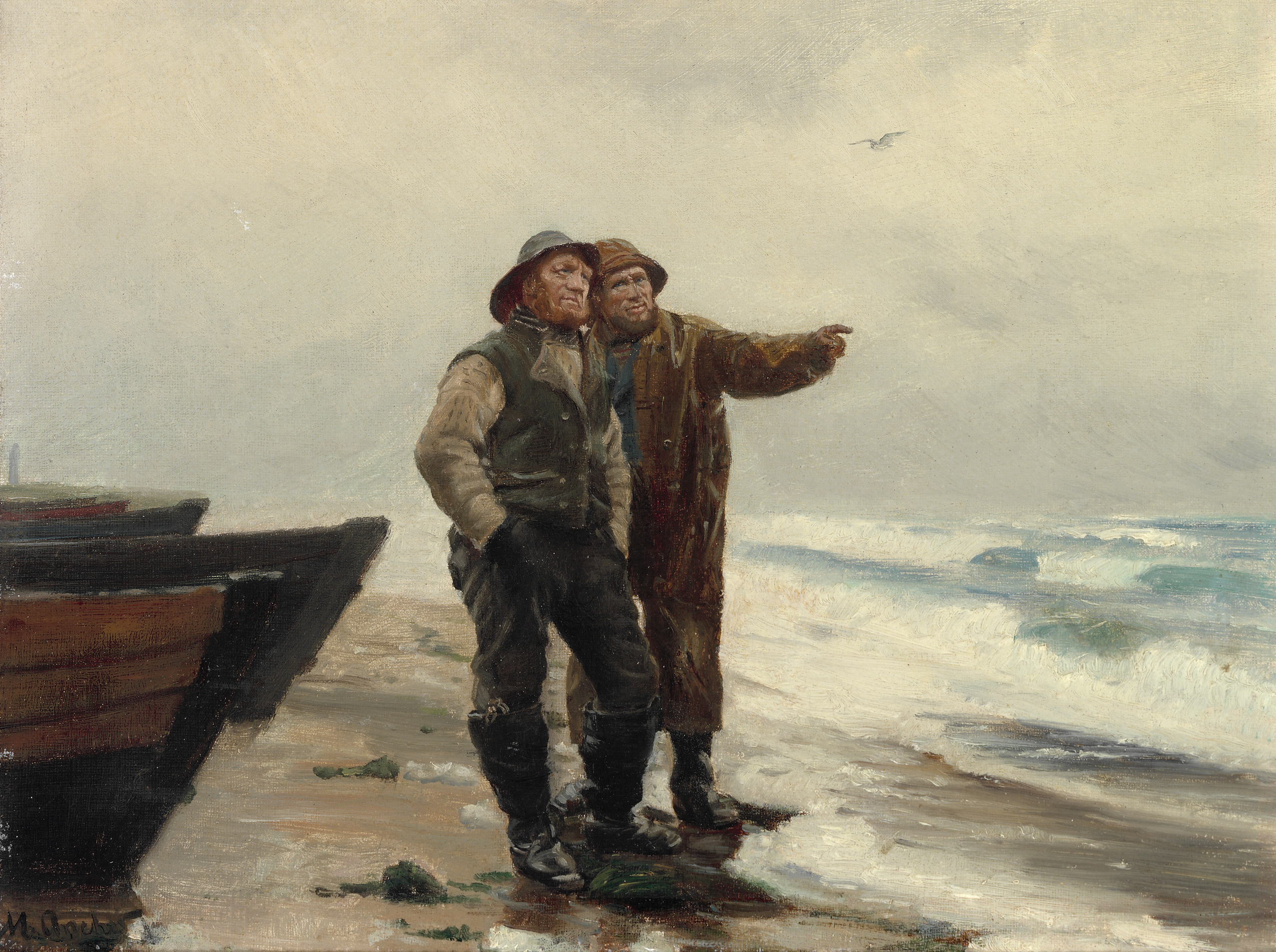 Deux pêcheurs, Ole Svendsen et Anthon Fedder Henriksen. - Michael Peter Ancher image 1 reproduction de peinture à l’huile