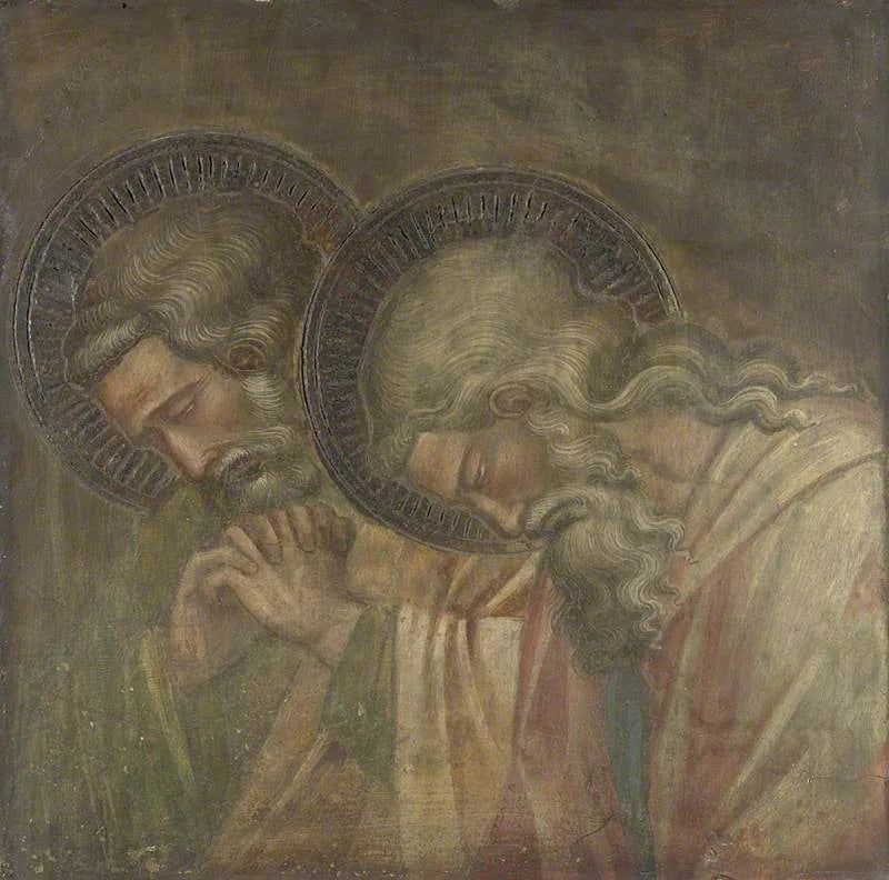 Två sörjande personer med gloria - Spinello Aretino