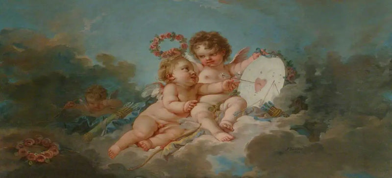 Två putti som leker med en « Heartboard » - François Boucher