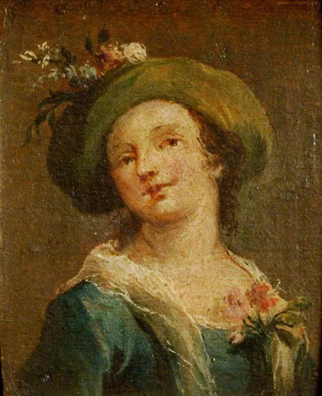 Två målningar: En flicka med hatt i profil och en flicka med hatt framifrån (diptyk, högra panelen) - Francesco Guardi