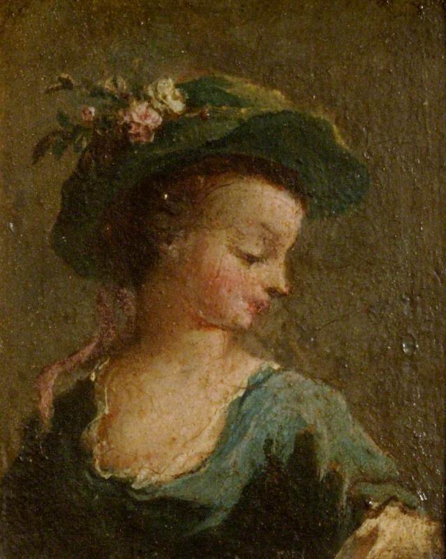 Två målningar: En flicka med hatt i profil och en flicka med hatt framifrån (diptyk, vänstra panelen) - Francesco Guardi