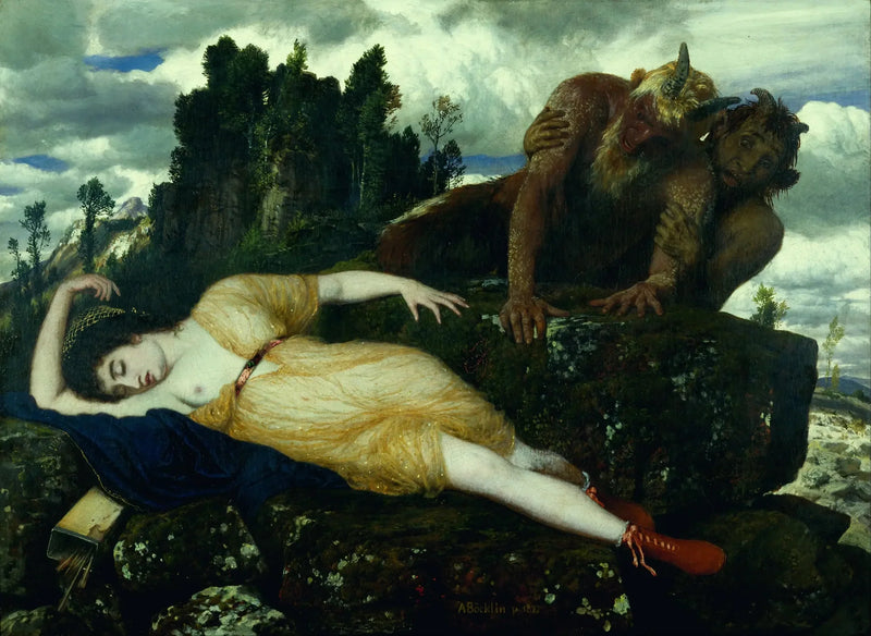 Diane sovande övervakad av två fauner - Arnold Böcklin