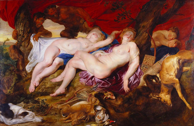 Diane och hennes nymfer övervakade av satyrer - Peter Paul Rubens