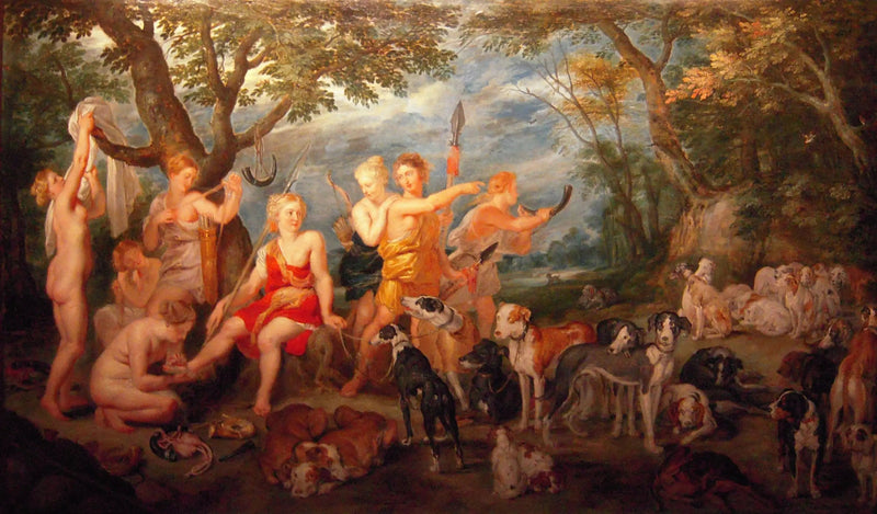 Diane och hennes nymfer är på väg att ge sig ut på jakt - Peter Paul Rubens