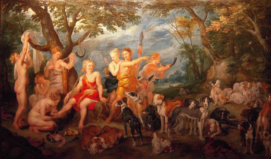 Diane och hennes nymfer är på väg att ge sig ut på jakt - Peter Paul Rubens
