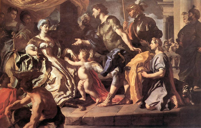 Didon som tar emot Enee och Cupidon utklädd till Ascagne - Francesco Solimena
