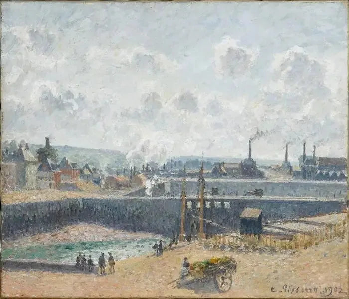 Dieppe, bassäng Duquesne. Lågvatten, sol, morgon - Camille Pissarro