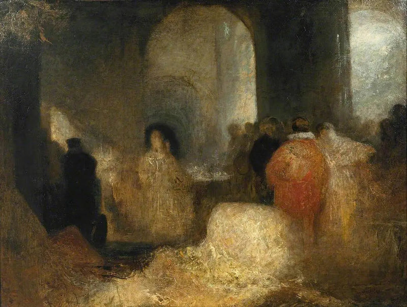 Middag i ett stort rum med figurer i kostym - J. M. W. Turner